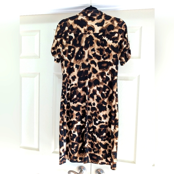 En Focus Studio Size 10 Women's Knee Length Leopard Collar Shirt Dress NWoT - Picture 4 of 10